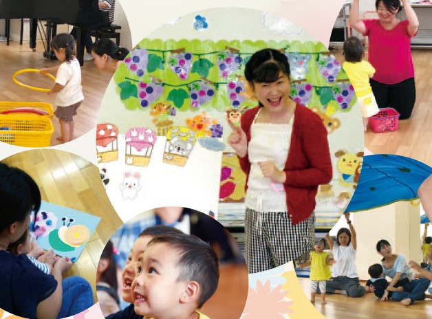 KMA幼児リトミック教室のイメージ写真、笑顔の講師や子ども達